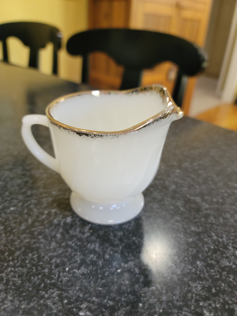 Fire King White Milk Glass Creamer with Gold Trim